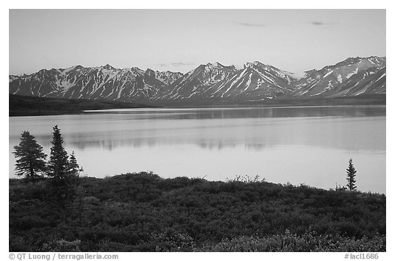 Twin Lakes, sunset. Lake Clark National Park (black and white)