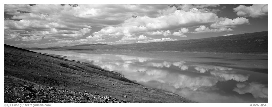 Turquoise Lake reflecting clouds. Lake Clark National Park (black and white)