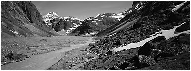 Wild river valley. Lake Clark National Park (Panoramic black and white)