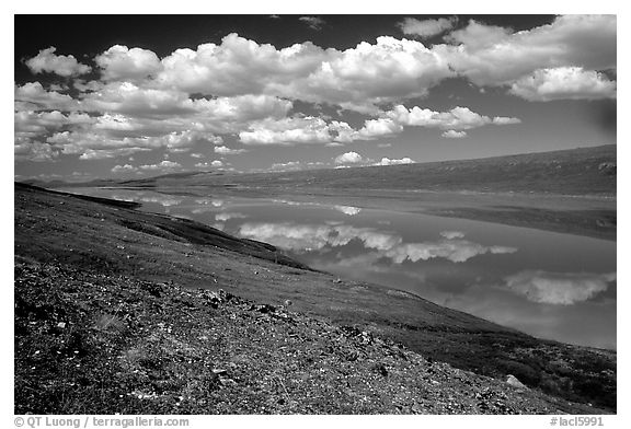 Turquoise Lake and clouds. Lake Clark National Park (black and white)
