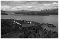 Port Alsworth from Tanalian Mountain. Lake Clark National Park ( black and white)