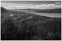 Lake Clark from Tanalian Mountain in the autumn. Lake Clark National Park ( black and white)