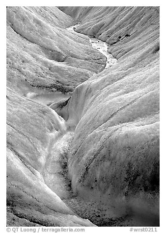Close-up of glacial stream on Root glacier. Wrangell-St Elias National Park (black and white)