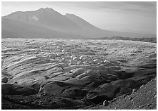 Root glacier and Bonanza ridge, morning. Wrangell-St Elias National Park, Alaska, USA. (black and white)