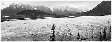 Wide mountain glacier. Wrangell-St Elias National Park (Panoramic black and white)