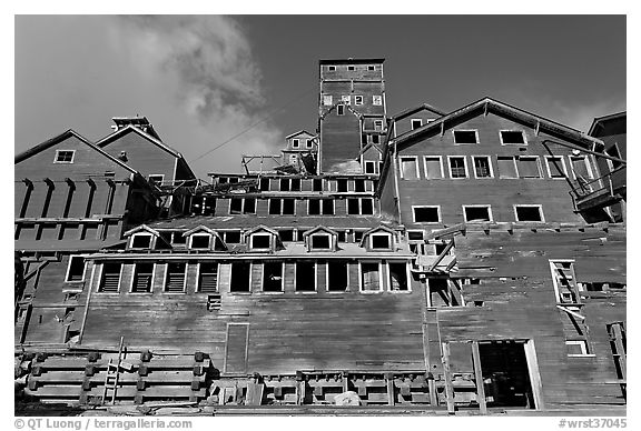 Kennecott concentration and smelting plant. Wrangell-St Elias National Park (black and white)