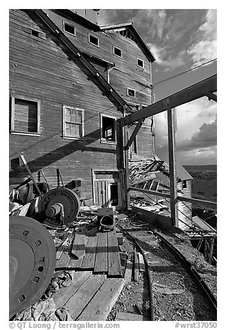 Rails and Kennecott Mill. Wrangell-St Elias National Park (black and white)