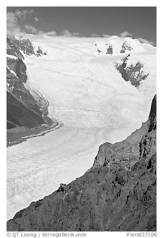 Aerial view of Erie Mine and Root Glacier. Wrangell-St Elias National Park (black and white)