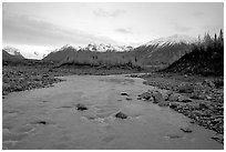 Kenicott River and Wrangell Mountains. Wrangell-St Elias National Park ( black and white)