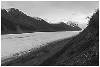 Recent landslide and Root Glacier below Stairway Icefall. Wrangell-St Elias National Park ( black and white)