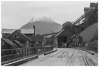 Kennicott historic mining town and Donoho Peak. Wrangell-St Elias National Park ( black and white)