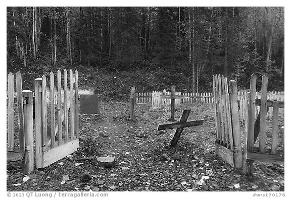 Entrance to Kennecott cemetery. Wrangell-St Elias National Park (black and white)