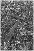 Fallen wooden cross, Kennecott cemetery. Wrangell-St Elias National Park ( black and white)