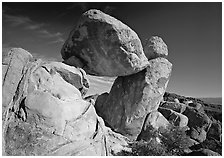 Balanced rock in Grapevine mountains. Big Bend National Park, Texas, USA. (black and white)