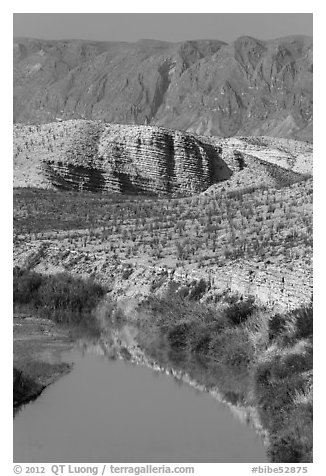 Rio Grande River and Sierra de San Vicente. Big Bend National Park (black and white)
