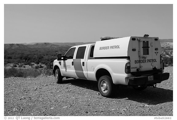 Border Patrol truck. Big Bend National Park (black and white)