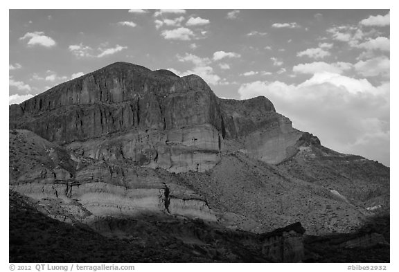 Pena Mountain at sunset. Big Bend National Park (black and white)
