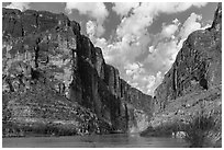 Santa Elena Canyon cut into Sierra Ponce Mountains. Big Bend National Park, Texas, USA. (black and white)