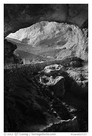 Looking up cave natural entrance. Carlsbad Caverns National Park (black and white)