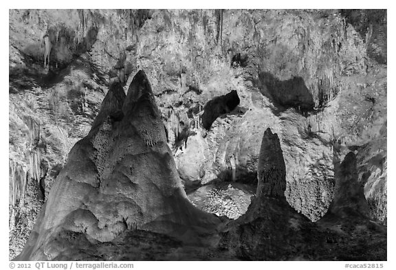 Big limestone pillars. Carlsbad Caverns National Park (black and white)
