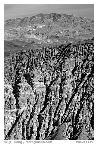 Ubehebe Crater walls and mountains. Death Valley National Park (black and white)