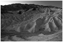 Zabriskie point at dusk. Death Valley National Park, California, USA. (black and white)