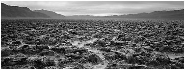 Lumpy salt surface, Devil's Golf Course. Death Valley National Park (Panoramic black and white)