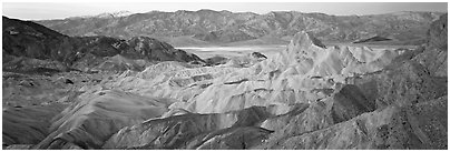 Colorful badlands from Zabriskie Point. Death Valley National Park (Panoramic black and white)