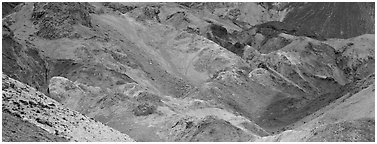 Multicolored rocks, artist's palette. Death Valley National Park (Panoramic black and white)