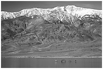 Telescope Peak, rare Manly Lake with dragon. Death Valley National Park, California, USA. (black and white)