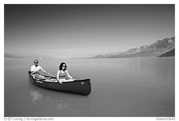 Canoeing in Death Valley after the exceptional winter 2005 rains. Death Valley National Park (black and white)