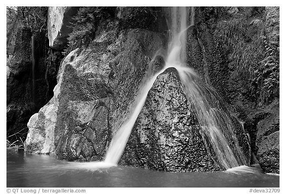 Darwin Falls drops into desert pool. Death Valley National Park (black and white)