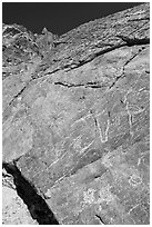 Native American petroglyphs, Titus Canyon. Death Valley National Park, California, USA. (black and white)