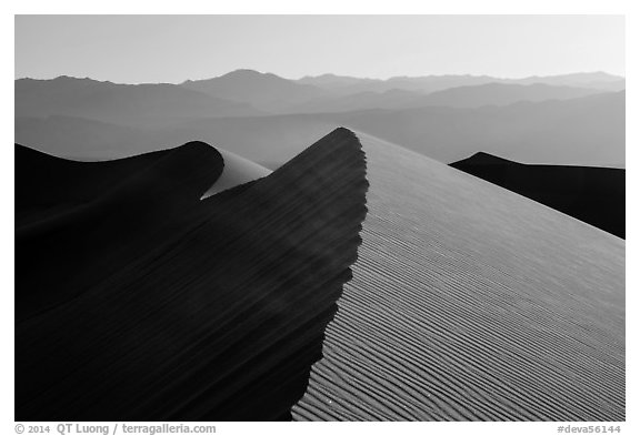 Dune ridges and Panamint Range. Death Valley National Park (black and white)