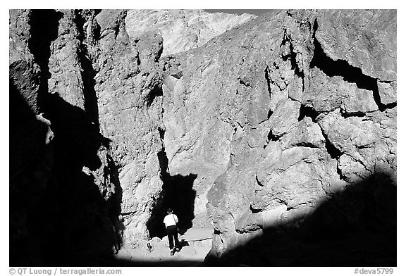 Hiker in Golden Canyon. Death Valley National Park (black and white)