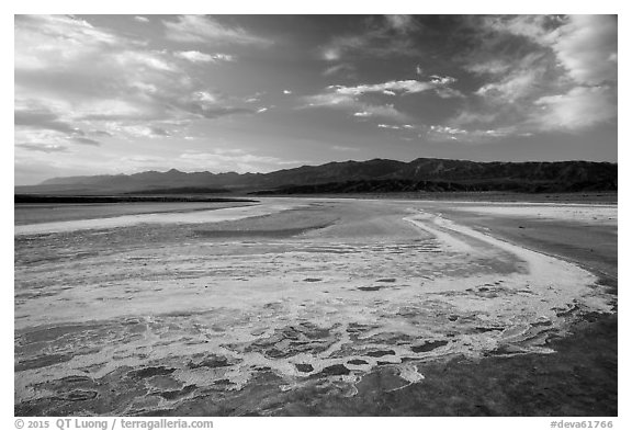Dried rivers of salt, Cottonball Basin. Death Valley National Park (black and white)