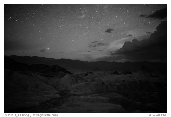 Zabriskie Point at night. Death Valley National Park (black and white)