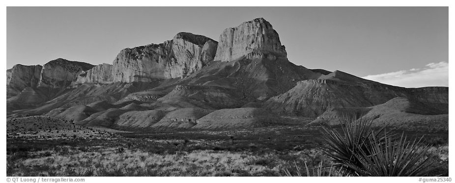 El Capitan cliffs at sunset. Guadalupe Mountains National Park (black and white)