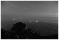 El Capitan and plain from Guadalupe Peak at night. Guadalupe Mountains National Park, Texas, USA. (black and white)