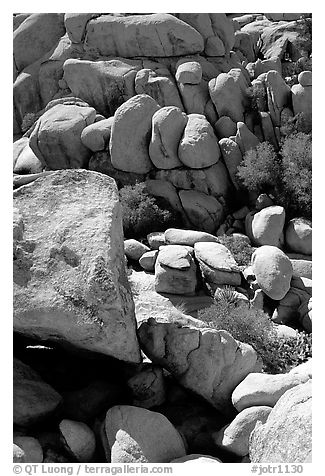 Jumble of rocks in Hidden Valley. Joshua Tree National Park (black and white)