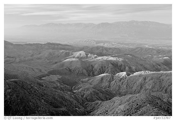 Little Sand Bernardino Mountains from Keys View, early morning. Joshua Tree National Park (black and white)