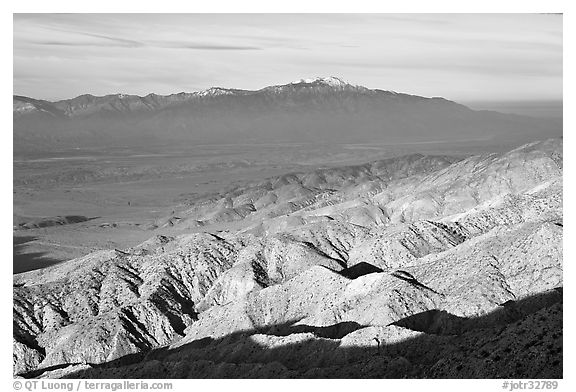 Valley and hills from Keys View, early morning. Joshua Tree National Park (black and white)