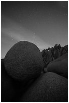 Jumbo Rocks boulders at night. Joshua Tree National Park ( black and white)