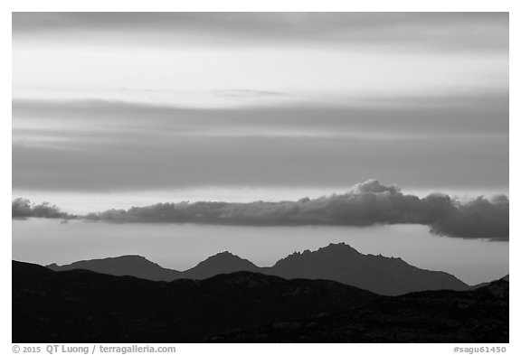 Mountains and clouds at sunset, Rincon Mountain District. Saguaro National Park (black and white)