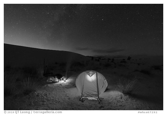 Backcountry campsite at night. White Sands National Park (black and white)