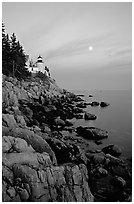 Bass Harbor lighthouse, sunset. Acadia National Park, Maine, USA. (black and white)