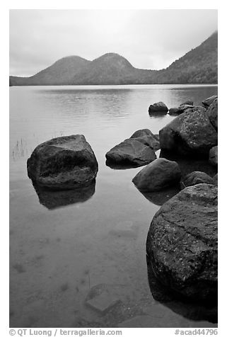 Boulders and the Bubbles, Jordan Pond. Acadia National Park (black and white)