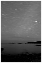 Night sky with star trails, Schoodic Peninsula. Acadia National Park ( black and white)
