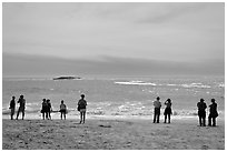 People standing on Sand Beach. Acadia National Park ( black and white)