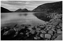 Rocks, Jordan Pond and the Bubbles. Acadia National Park, Maine, USA. (black and white)